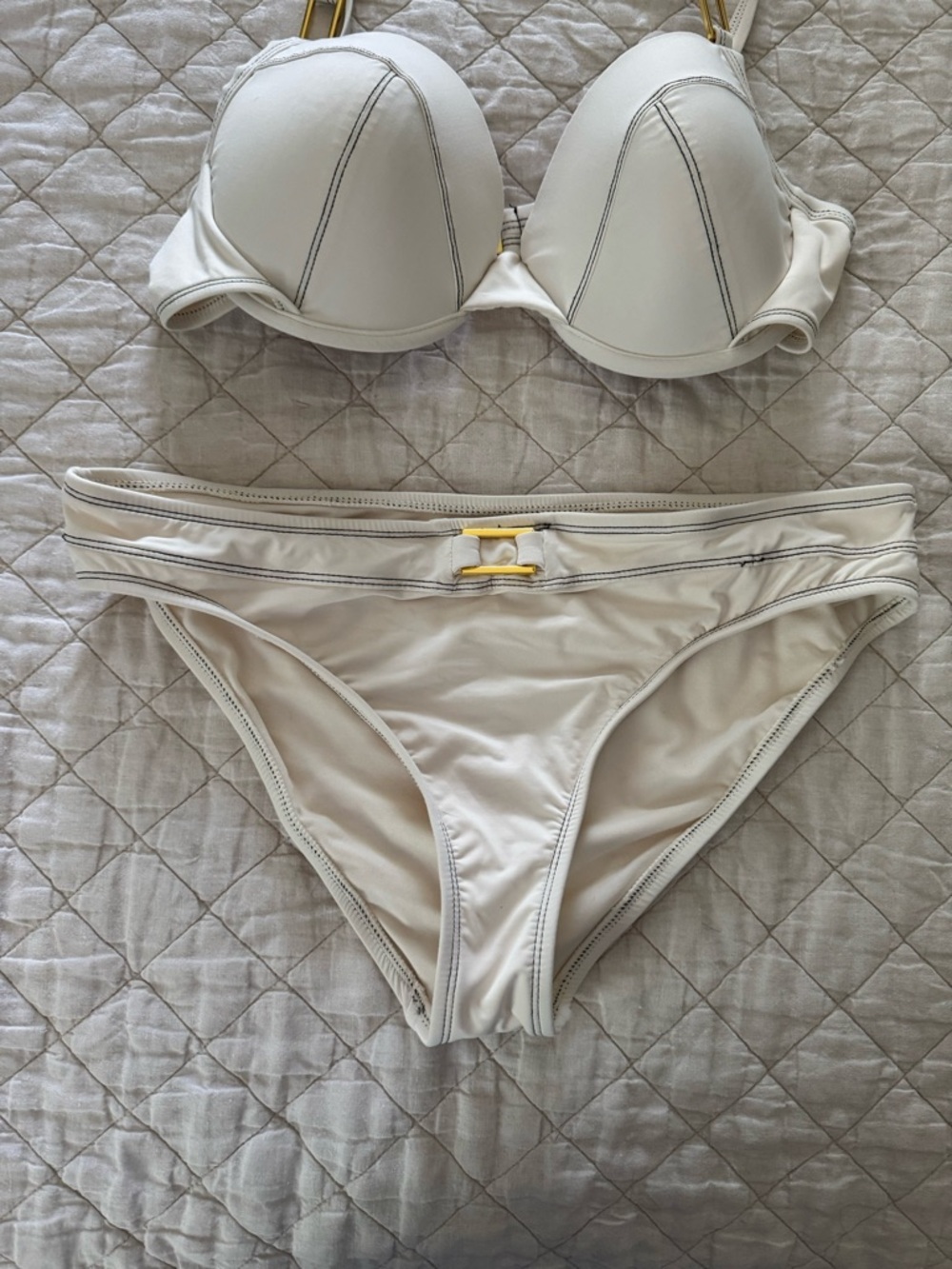 Bleu Rod Beattie Cream Push-Up Bikini Set with Gold Accents